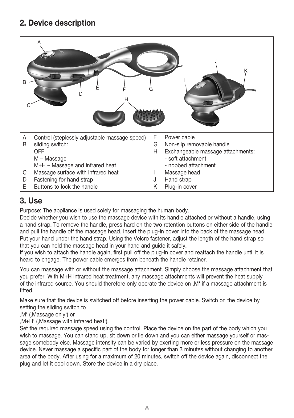 Device description | Beurer MG 70 User Manual | Page 8 / 44