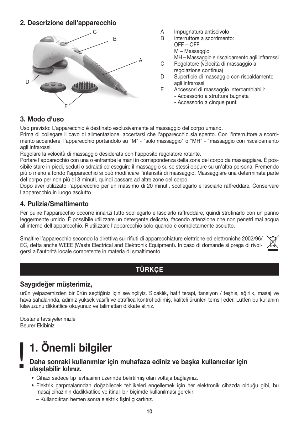 Önemli bilgiler | Beurer MG 80 User Manual | Page 10 / 24