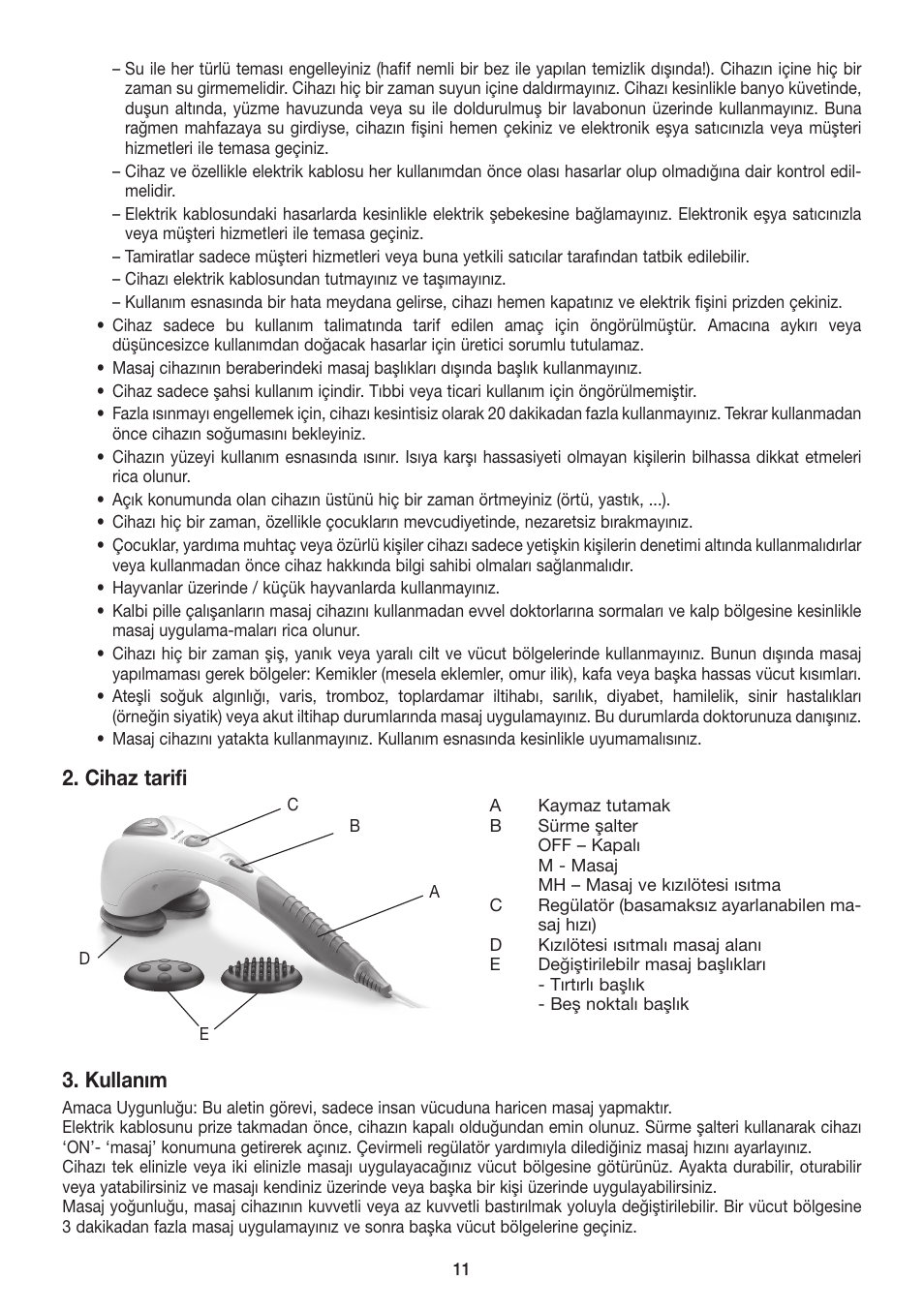 Cihaz tarifi, Kullanım | Beurer MG 80 User Manual | Page 11 / 24
