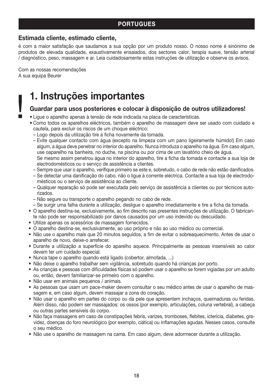 Instruções importantes | Beurer MG 80 User Manual | Page 18 / 24