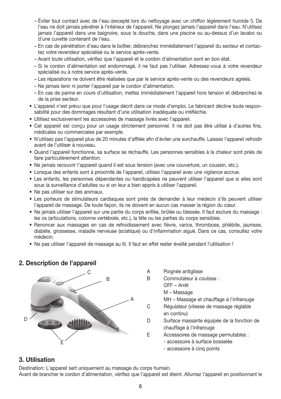 Description de l'appareil, Utilisation | Beurer MG 80 User Manual | Page 6 / 24