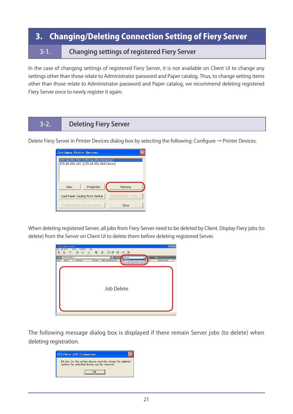 1.changing settings of registered fiery server, 2.deleting fiery server, 1. changing settings of registered fiery server | 2. deleting fiery server | Canon IMAGEPRESS C7000VP User Manual | Page 21 / 38