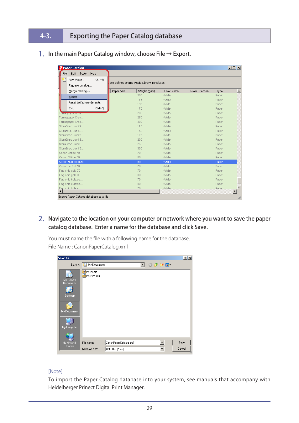 3.exporting the paper catalog database, 3. exporting the paper catalog database | Canon IMAGEPRESS C7000VP User Manual | Page 29 / 38