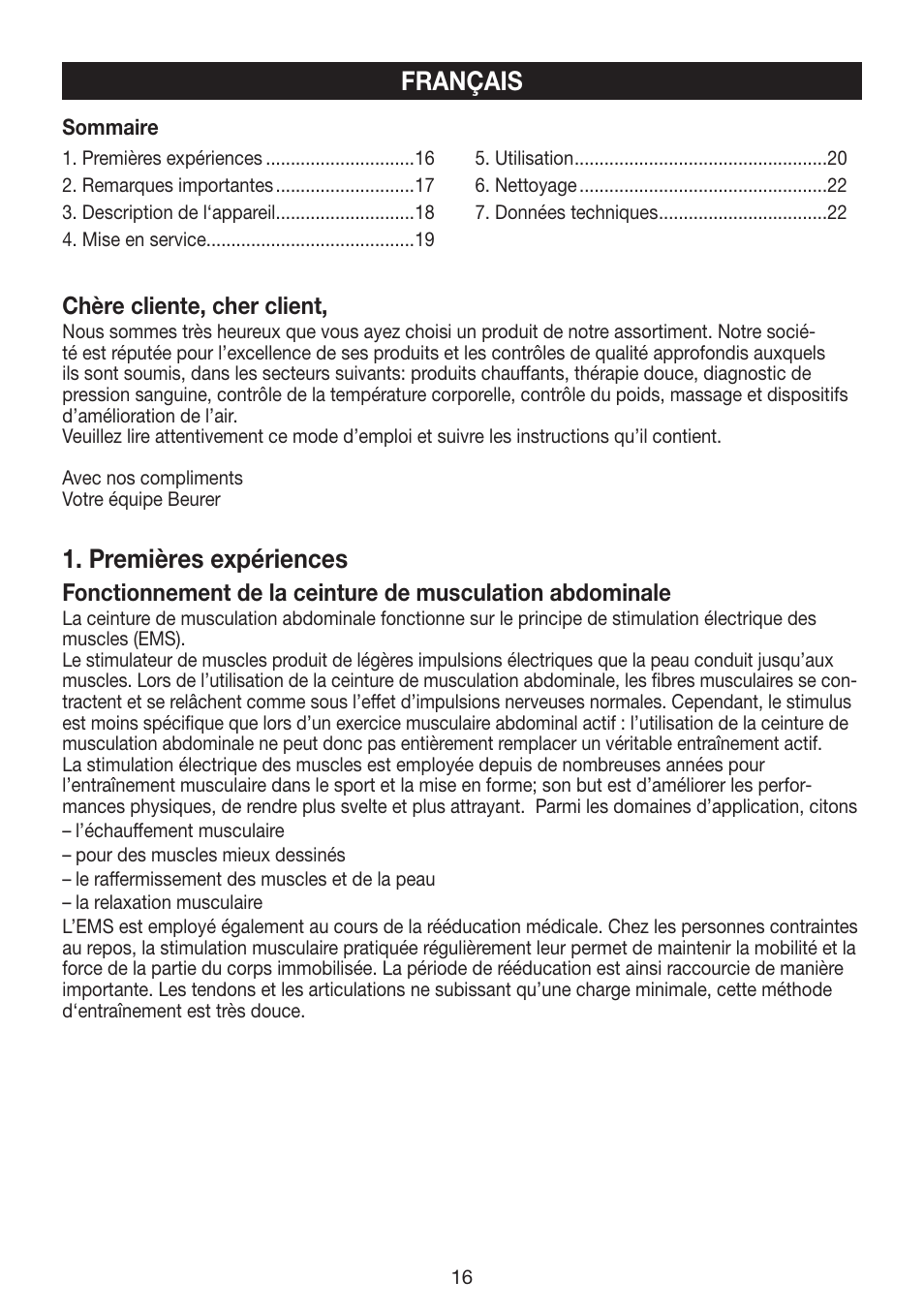 Premières expériences, Français | Beurer EM 30 User Manual | Page 16 / 60