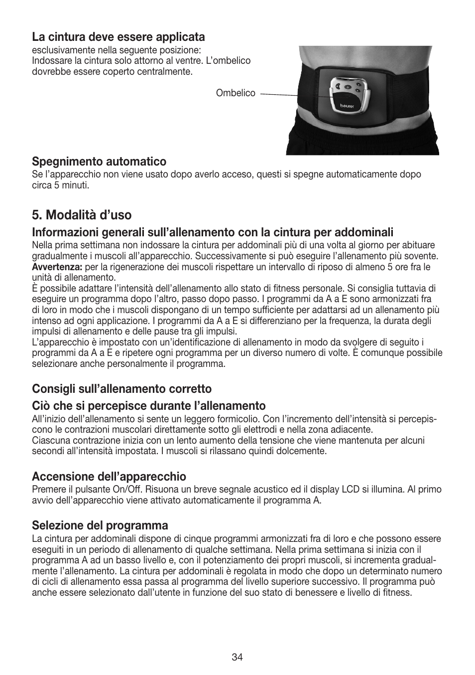 Modalità d’uso | Beurer EM 30 User Manual | Page 34 / 60