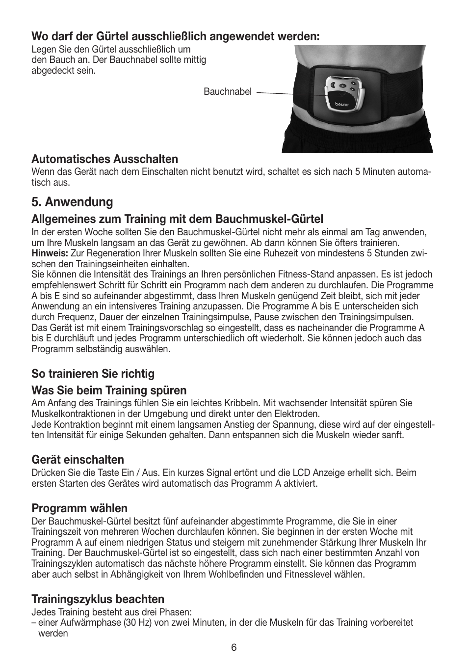 Anwendung | Beurer EM 30 User Manual | Page 6 / 60