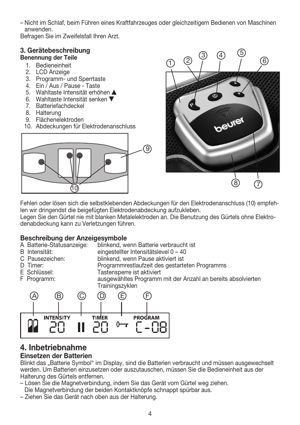 Inbetriebnahme | Beurer EM 35 User Manual | Page 4 / 60