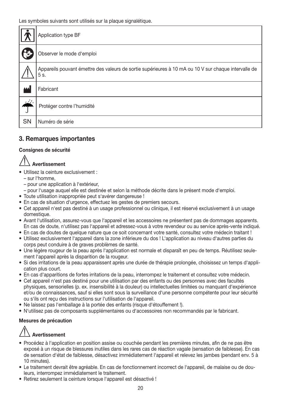Remarques importantes | Beurer EM 38 User Manual | Page 20 / 74