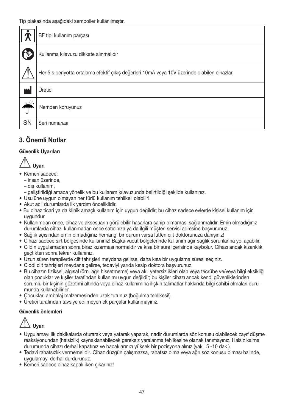 Önemli notlar | Beurer EM 38 User Manual | Page 47 / 74