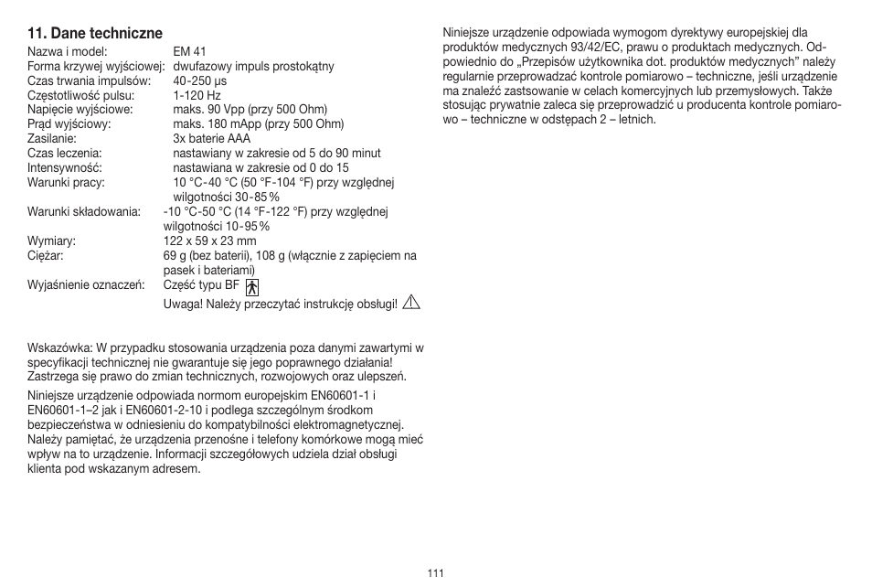 Beurer EM 41 User Manual | Page 111 / 112