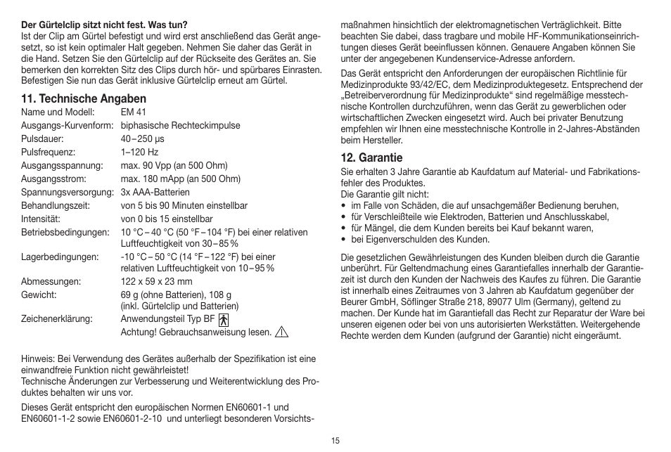 Beurer EM 41 User Manual | Page 15 / 112