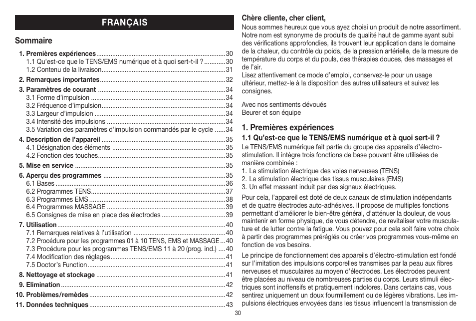 Français | Beurer EM 41 User Manual | Page 30 / 112