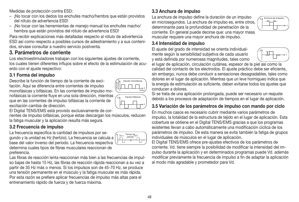 Parámetros de corriente | Beurer EM 41 User Manual | Page 48 / 112