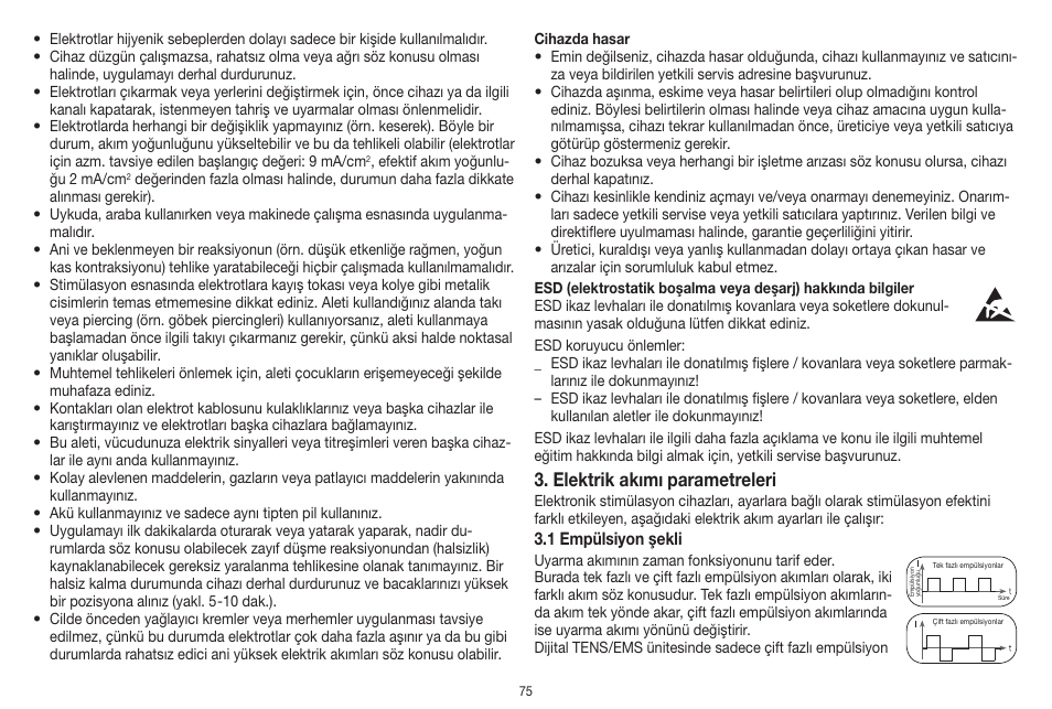 Elektrik akımı parametreleri | Beurer EM 41 User Manual | Page 75 / 112