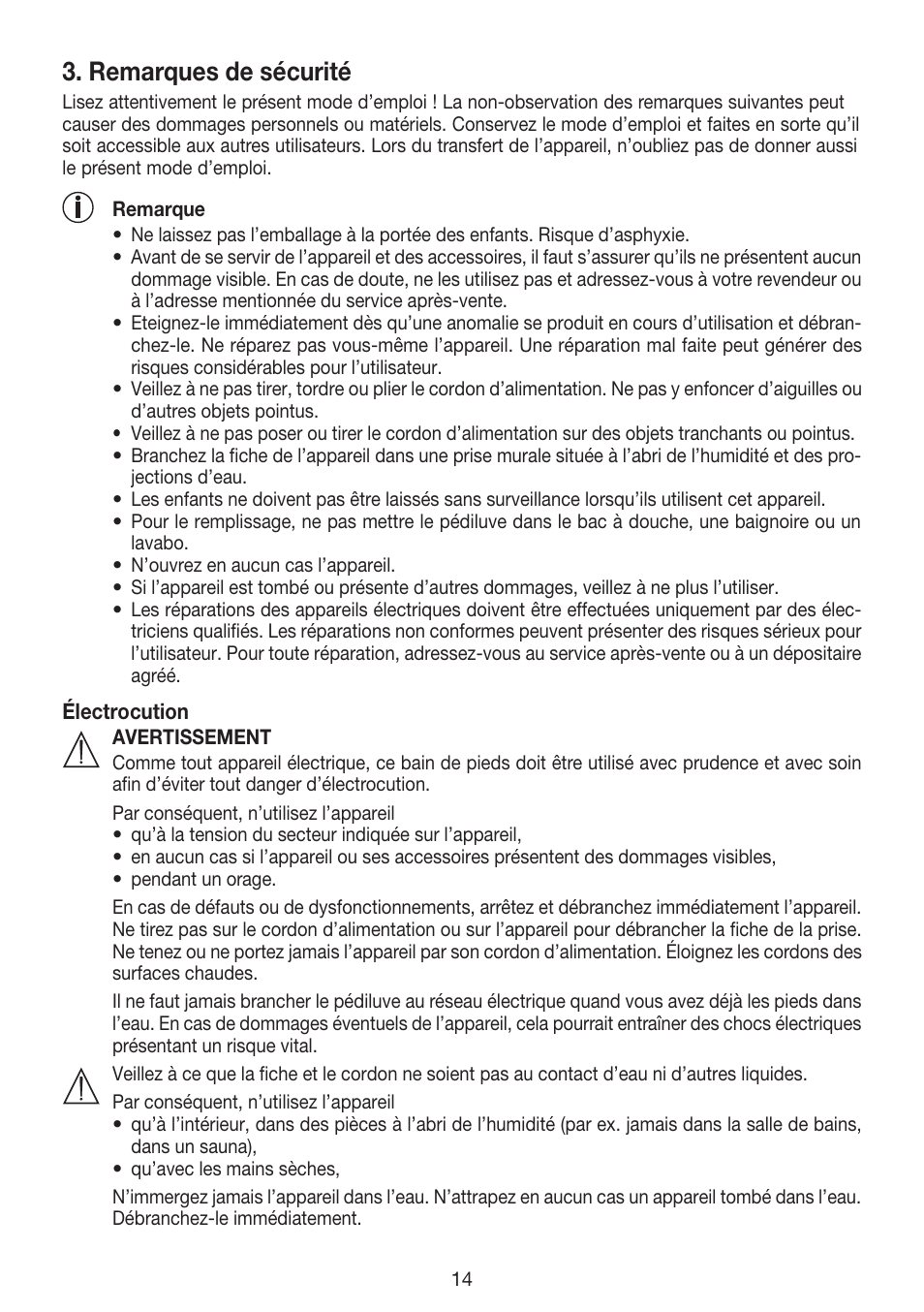 Remarques de sécurité | Beurer FB 12 User Manual | Page 14 / 44