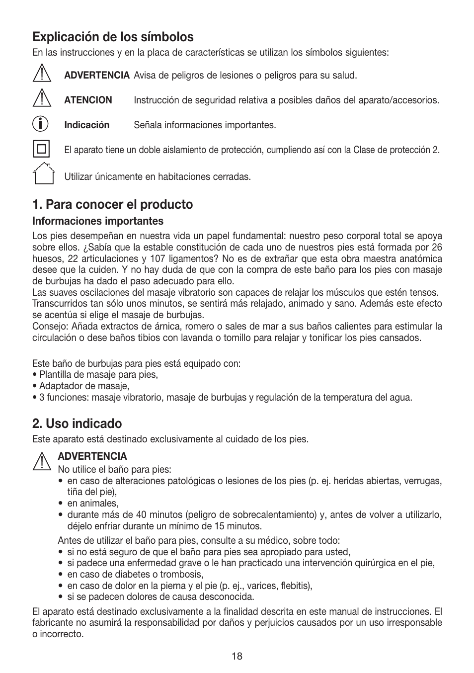 Explicación de los símbolos, Para conocer el producto, Uso indicado | Beurer FB 12 User Manual | Page 18 / 44