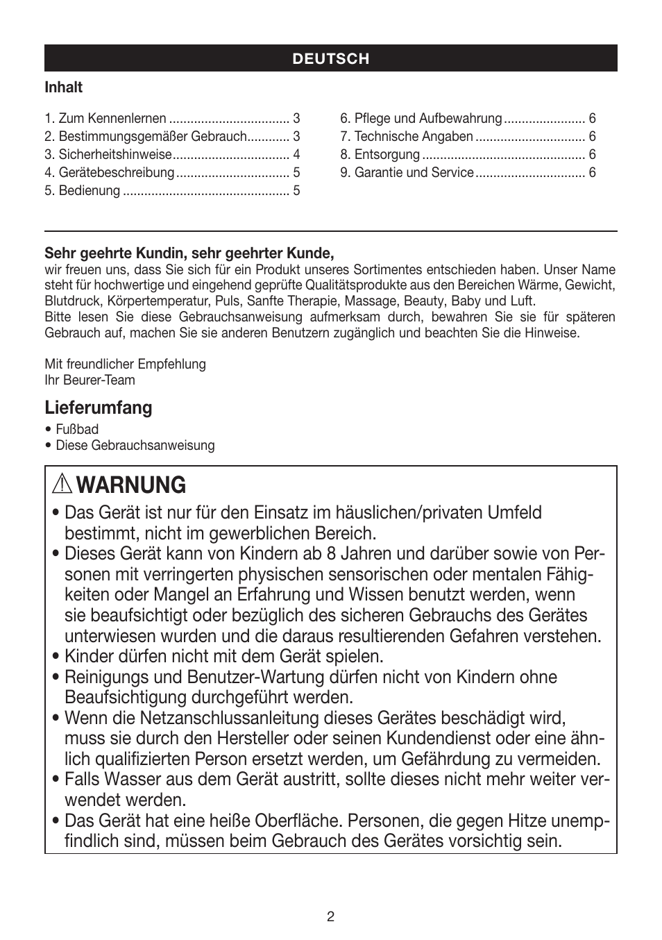 Warnung | Beurer FB 12 User Manual | Page 2 / 44