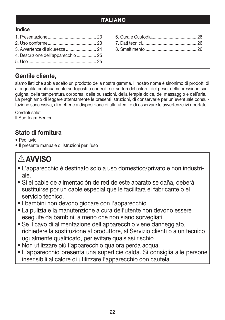 Avviso | Beurer FB 12 User Manual | Page 22 / 44