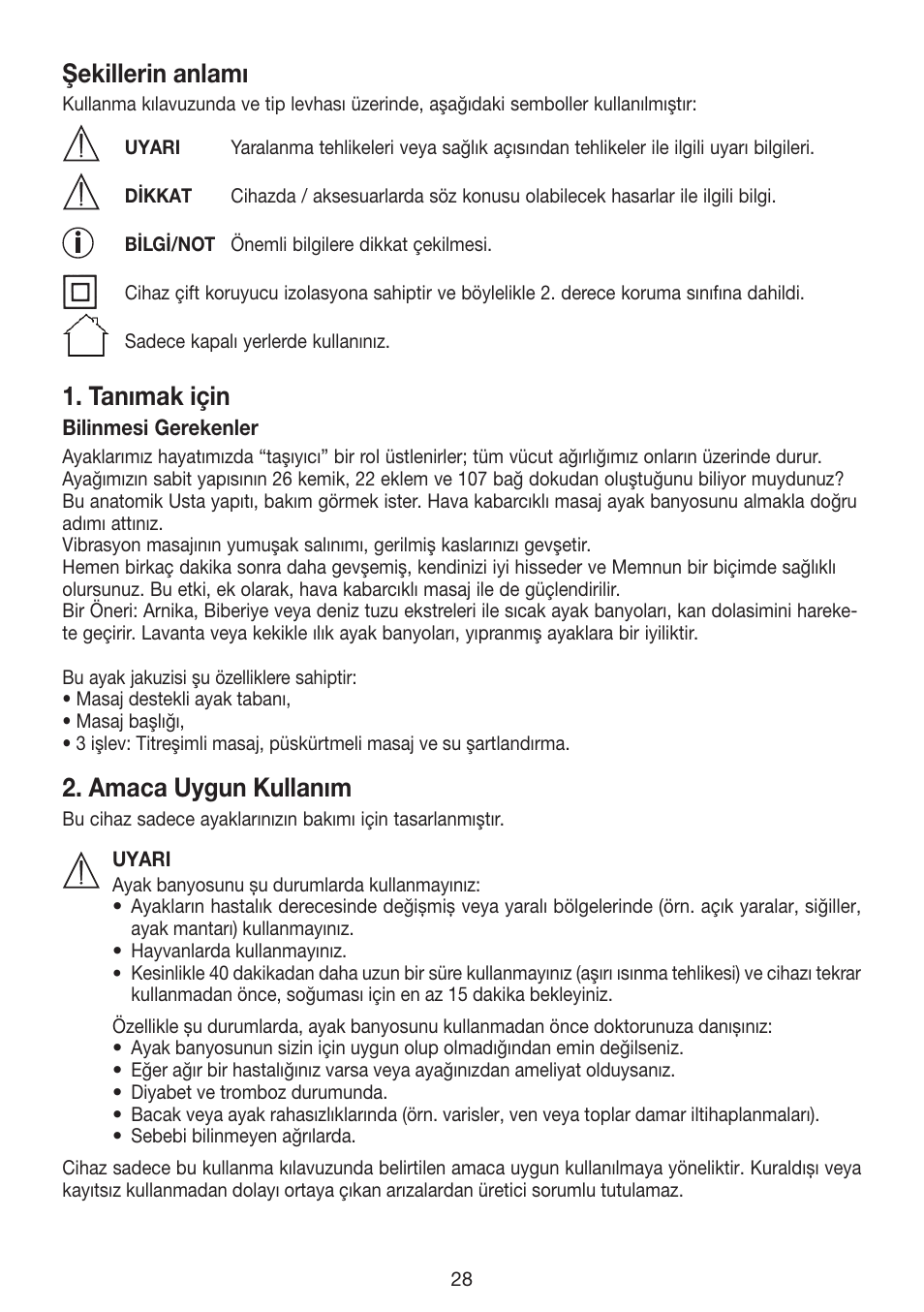 Şekillerin anlamı, Tanımak için, Amaca uygun kullanım | Beurer FB 12 User Manual | Page 28 / 44