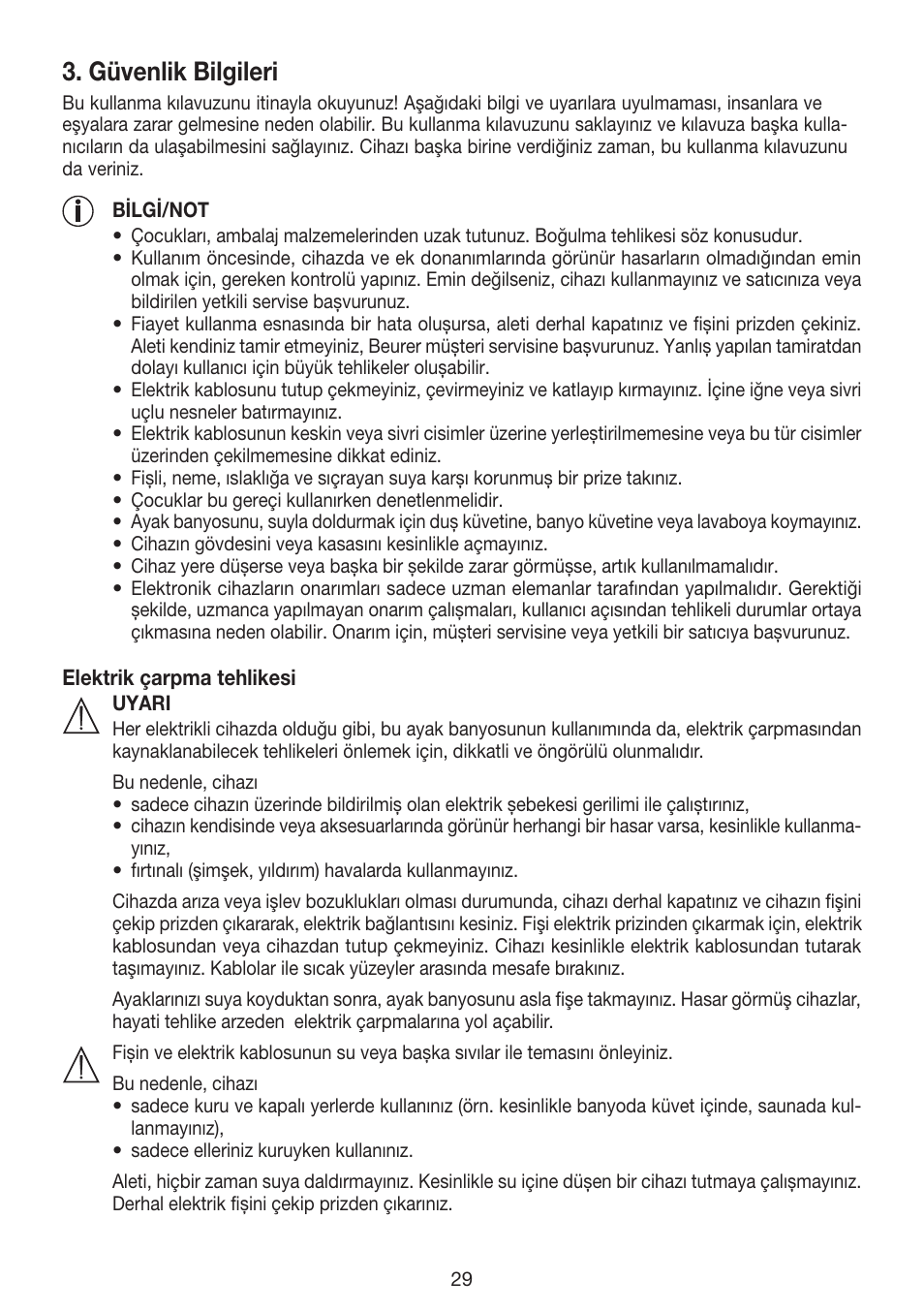 Güvenlik bilgileri | Beurer FB 12 User Manual | Page 29 / 44