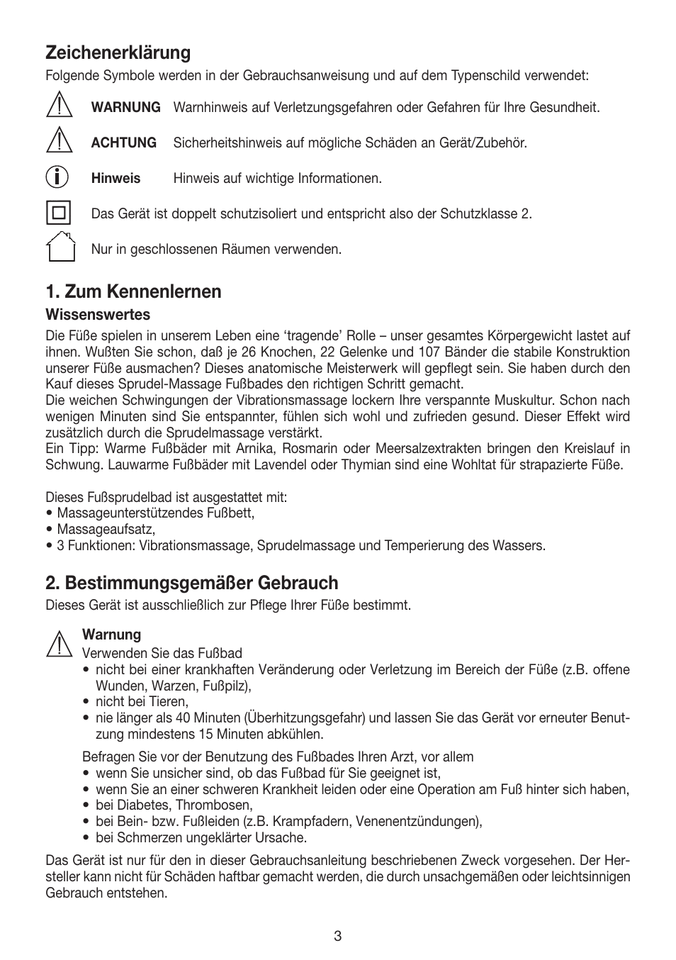 Zeichenerklärung, Zum kennenlernen, Bestimmungsgemäßer gebrauch | Beurer FB 12 User Manual | Page 3 / 44