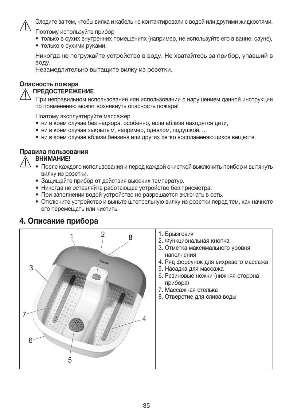 Описание прибора | Beurer FB 12 User Manual | Page 35 / 44