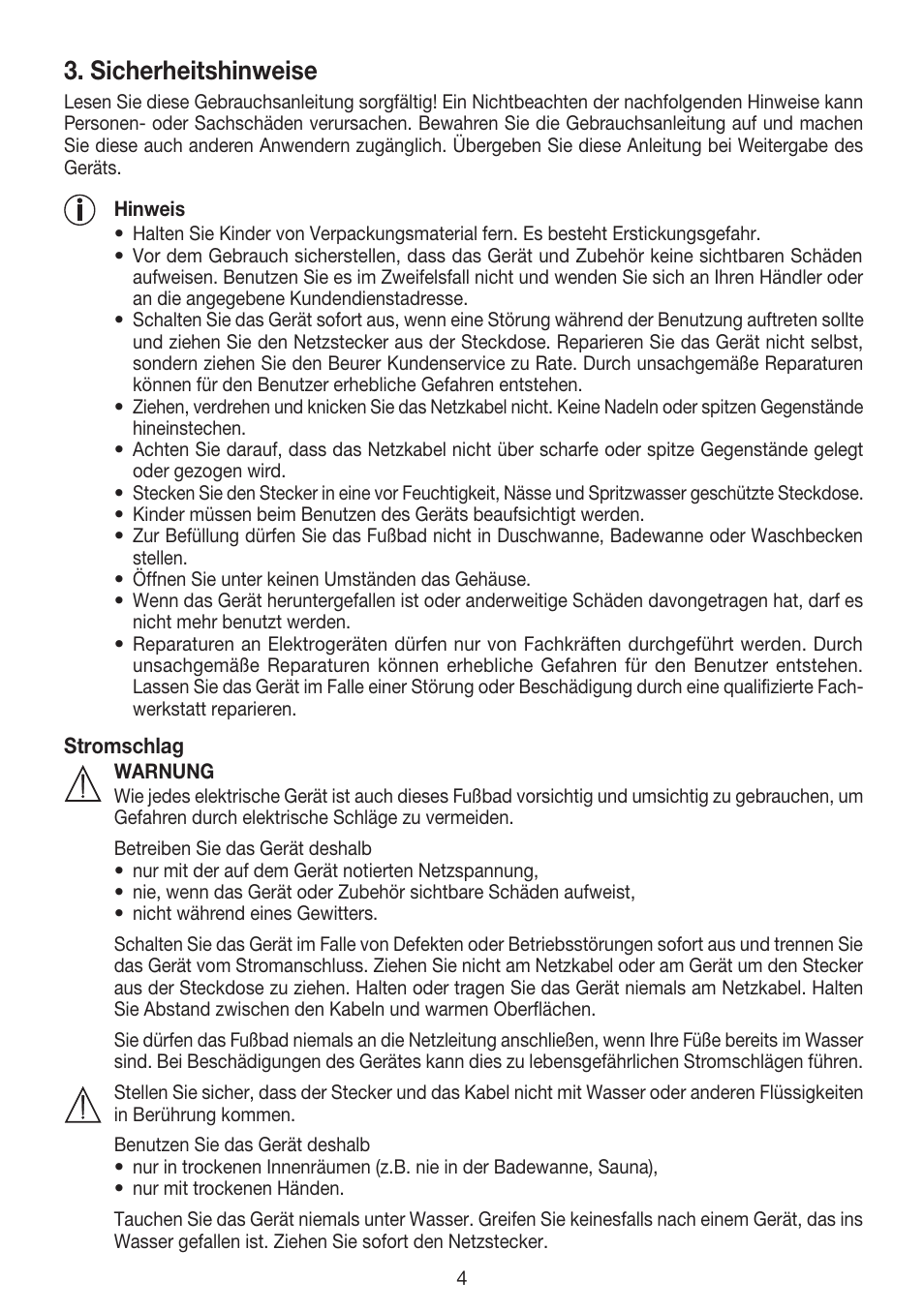 Sicherheitshinweise | Beurer FB 12 User Manual | Page 4 / 44