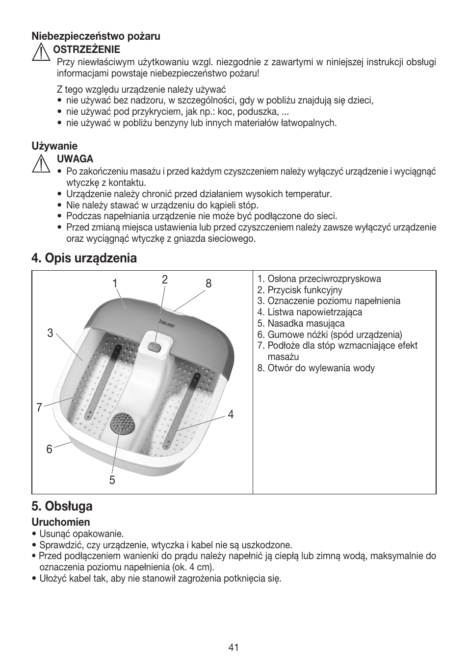 Opis urządzenia, Obsługa | Beurer FB 12 User Manual | Page 41 / 44