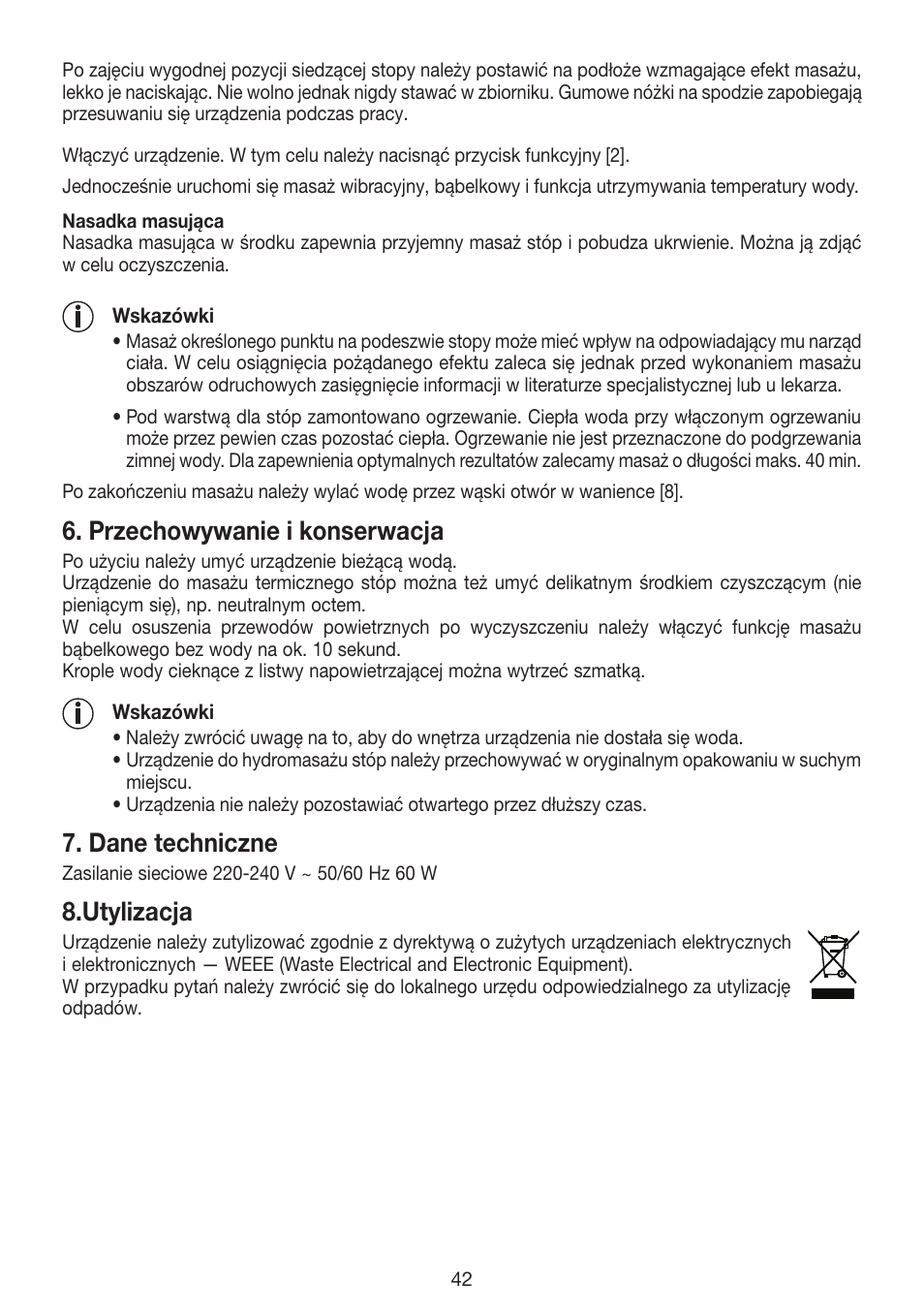 Przechowywanie i konserwacja, Dane techniczne, Utylizacja | Beurer FB 12 User Manual | Page 42 / 44