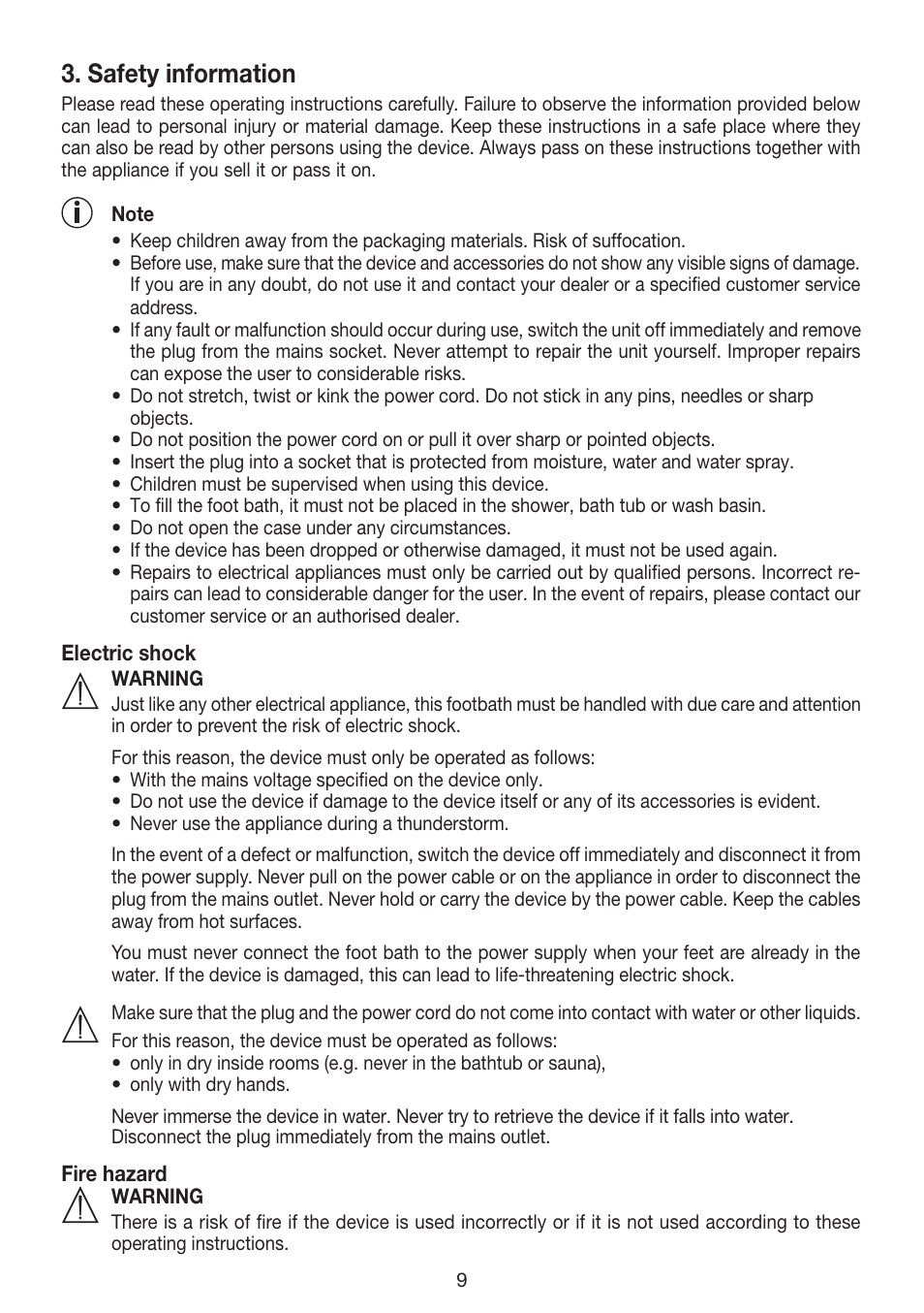 Safety information | Beurer FB 12 User Manual | Page 9 / 44