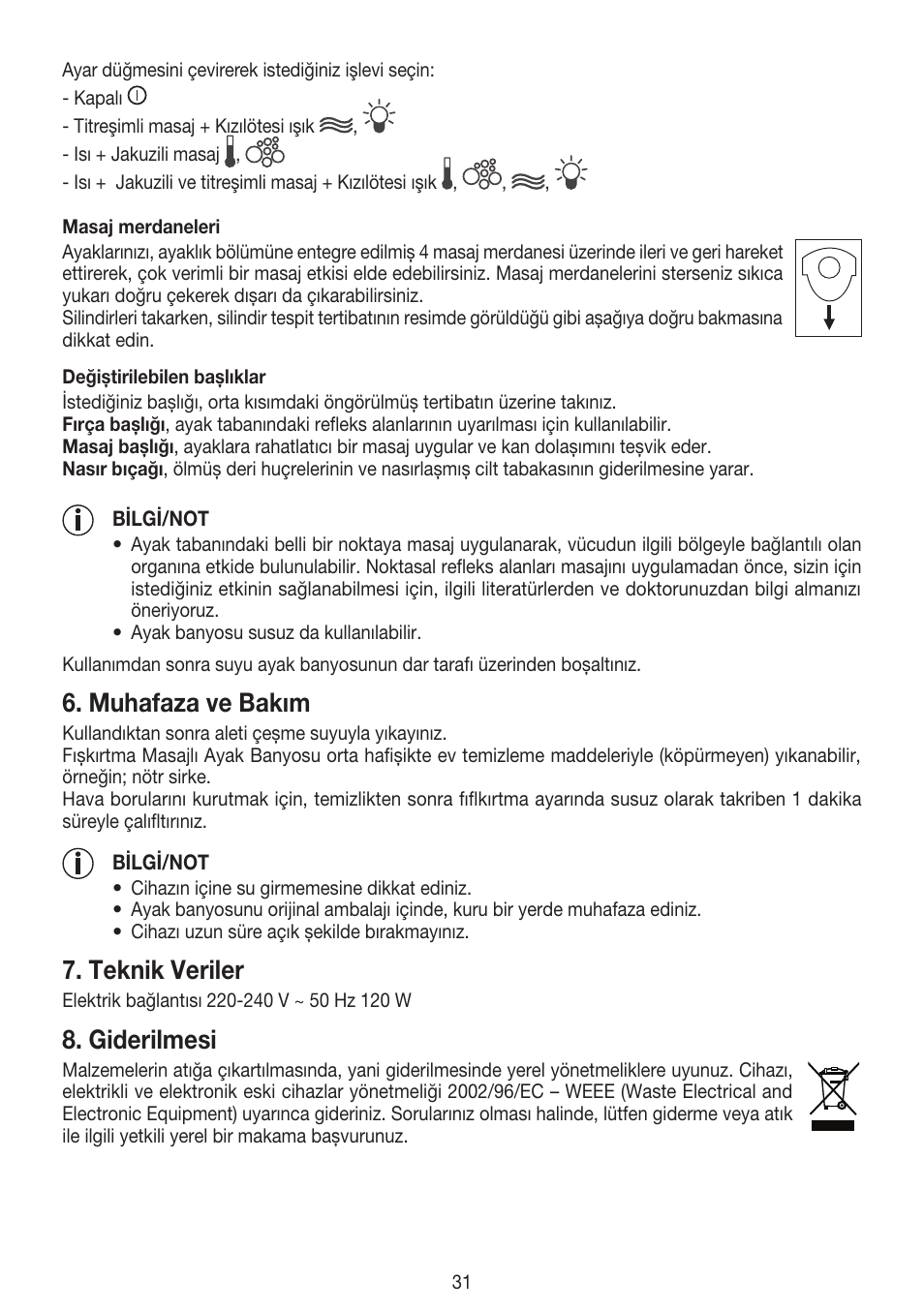 Muhafaza ve bakım, Teknik veriler, Giderilmesi | Beurer FB 20 User Manual | Page 31 / 44