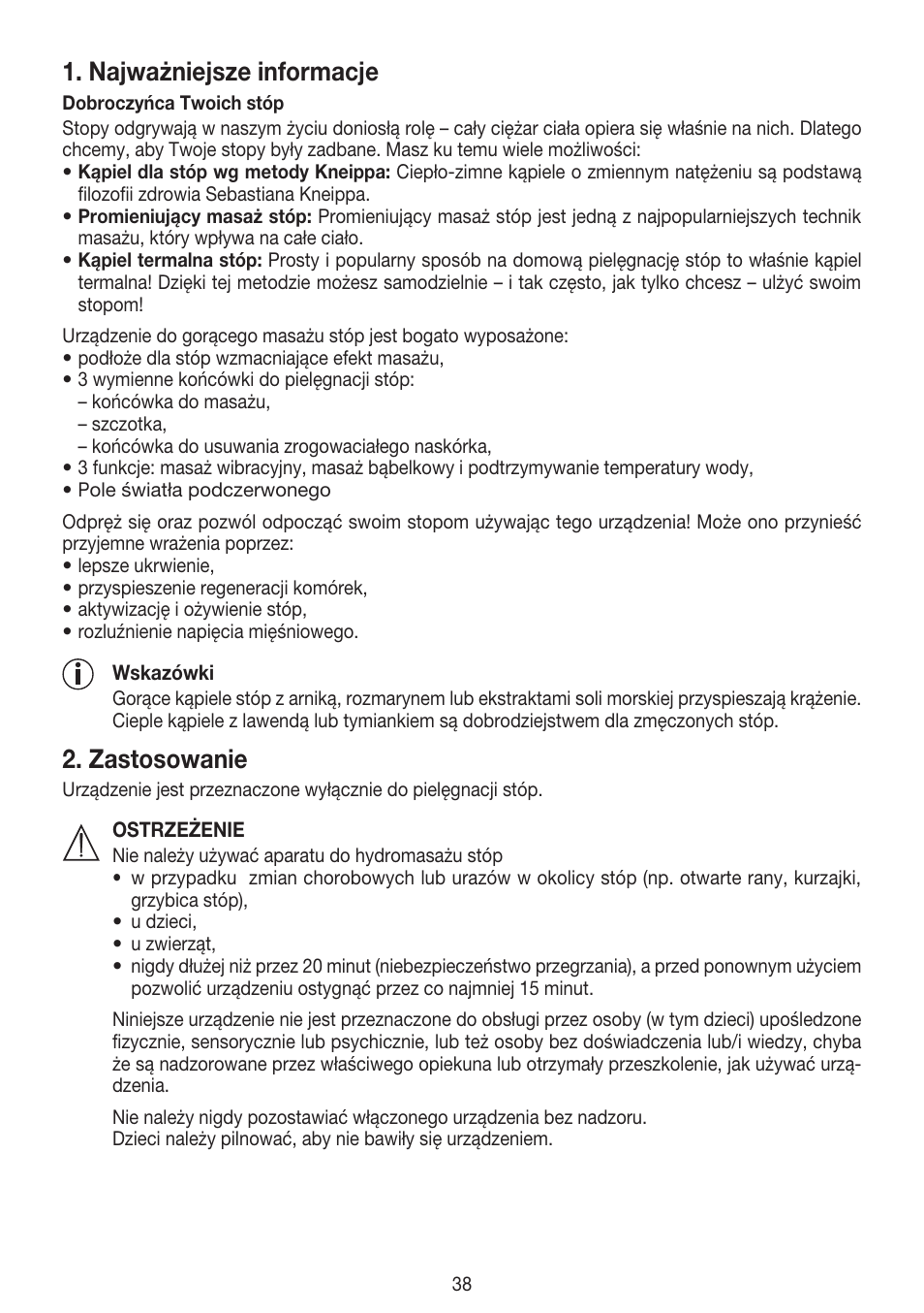 Najważniejsze informacje, Zastosowanie | Beurer FB 20 User Manual | Page 38 / 44