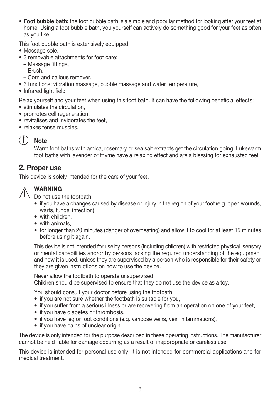 Proper use | Beurer FB 20 User Manual | Page 8 / 44