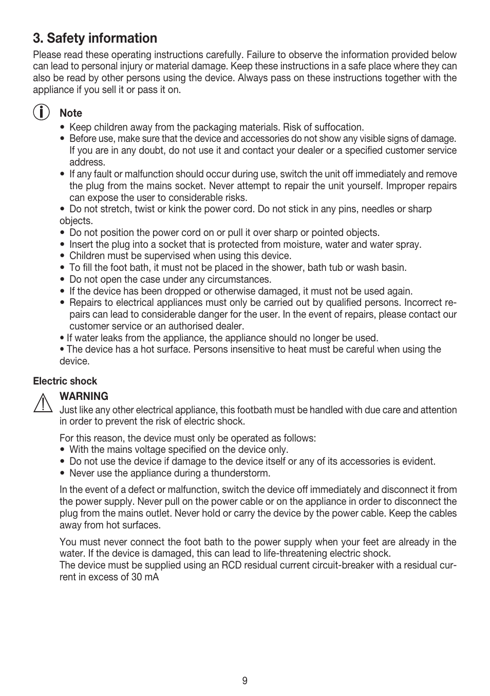 Safety information | Beurer FB 20 User Manual | Page 9 / 44