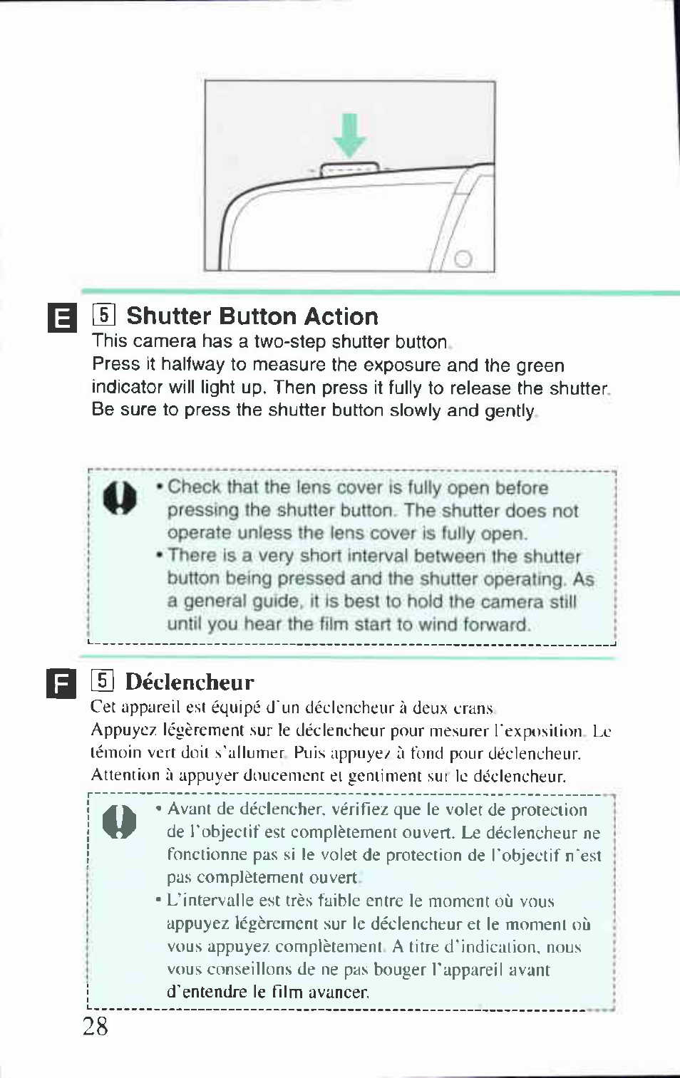 5] shutter button action, 5] déclencheur, Shutter button action | Déclencheur | Canon BF-80 User Manual | Page 28 / 72