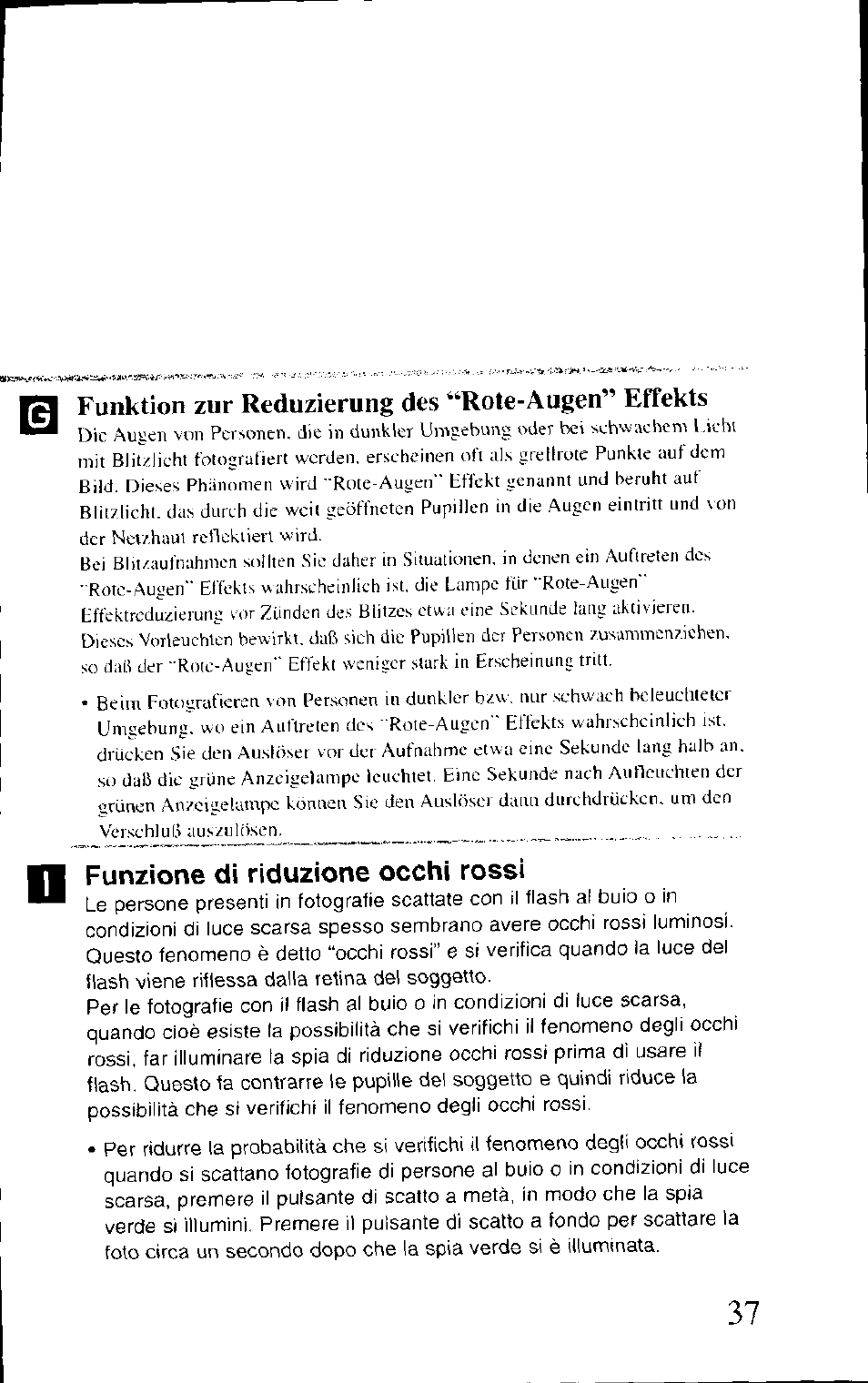 Funzione di riduzione occhi rossi, Funktion zur rcduzieruiik des "rote-augen” effekts | Canon BF-80 User Manual | Page 37 / 72