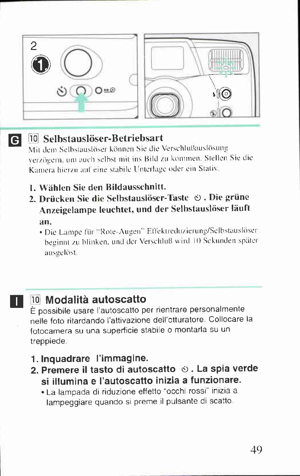 Modalità autoscatto, Inquadrare l’immagine | Canon BF-80 User Manual | Page 49 / 72