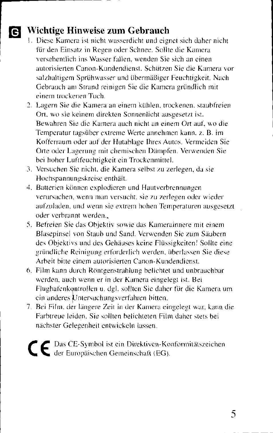 M wichtige hinweise zum gebrauch, Wichtige hinweise zum gebrauch | Canon BF-80 User Manual | Page 5 / 72