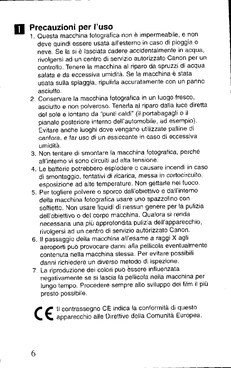 Precauzioni per l’uso | Canon BF-80 User Manual | Page 6 / 72