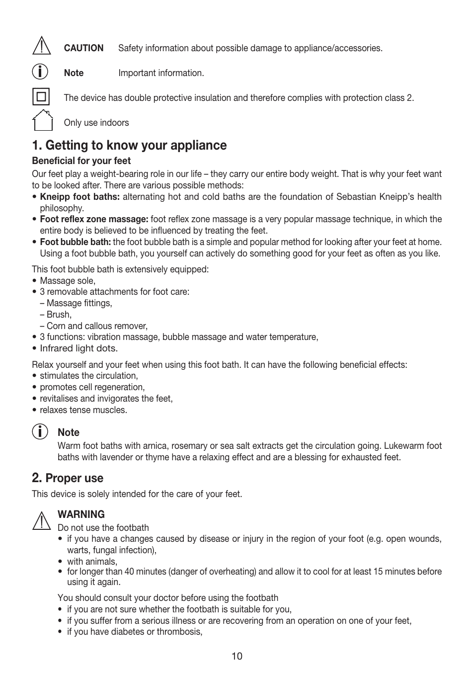 Getting to know your appliance, Proper use | Beurer FB 35 User Manual | Page 10 / 56