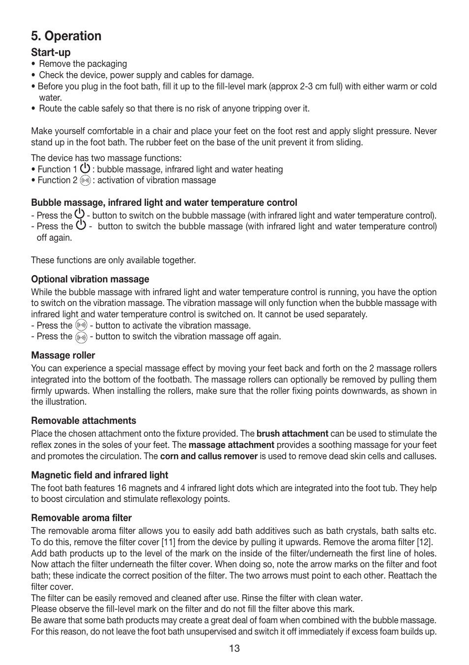 Operation | Beurer FB 35 User Manual | Page 13 / 56