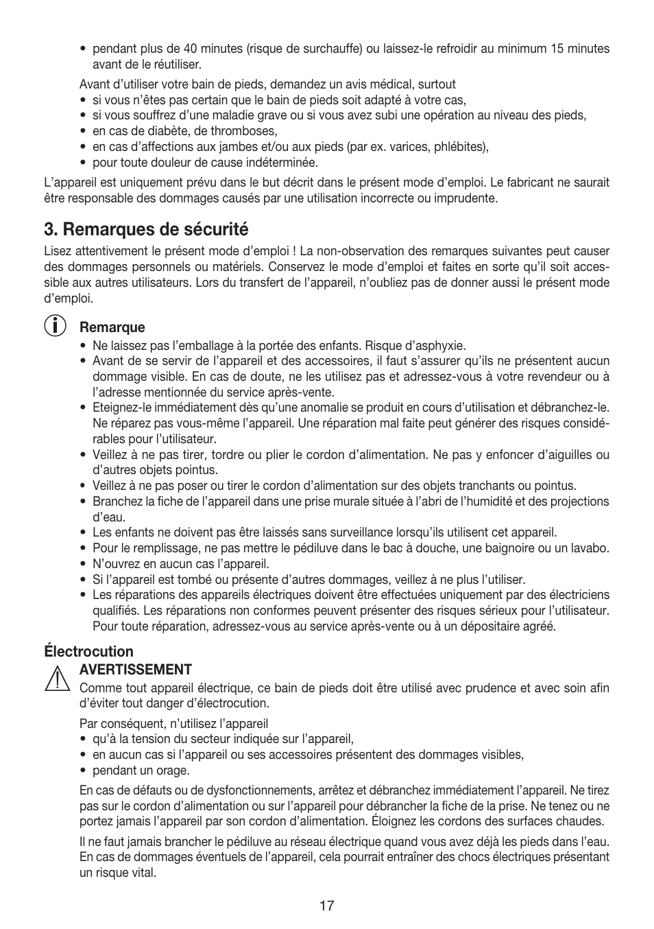 Remarques de sécurité | Beurer FB 35 User Manual | Page 17 / 56