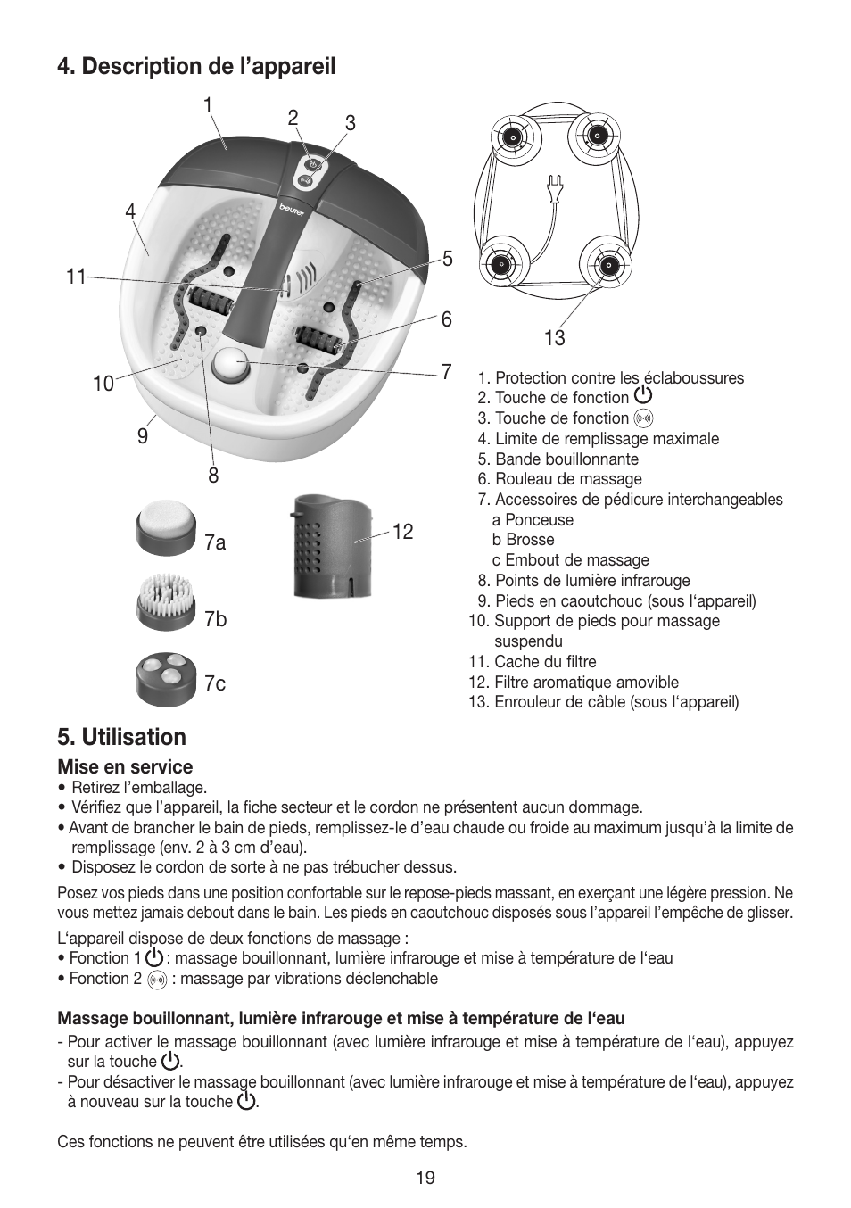 Description de l’appareil, Utilisation | Beurer FB 35 User Manual | Page 19 / 56