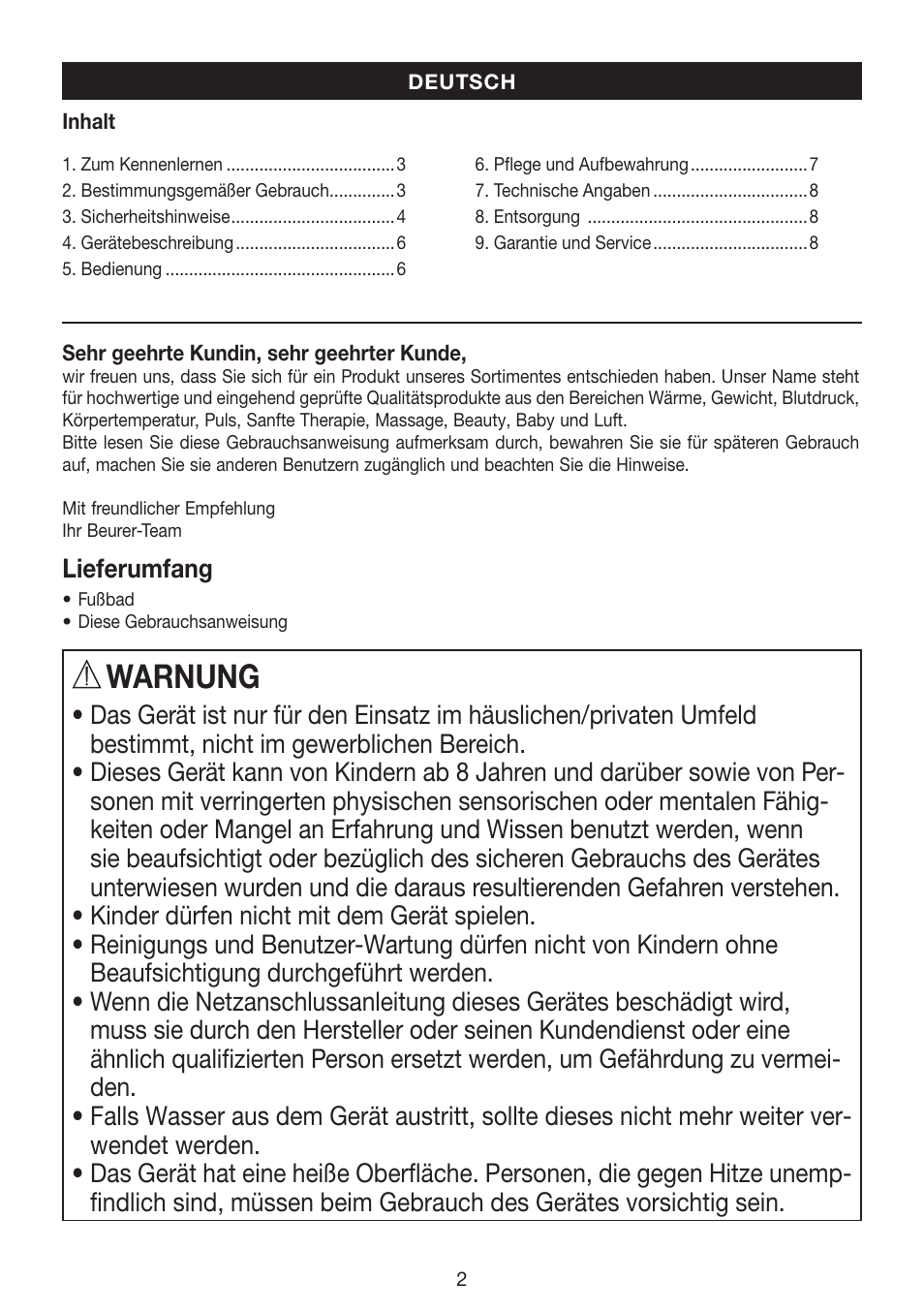 Warnung | Beurer FB 35 User Manual | Page 2 / 56