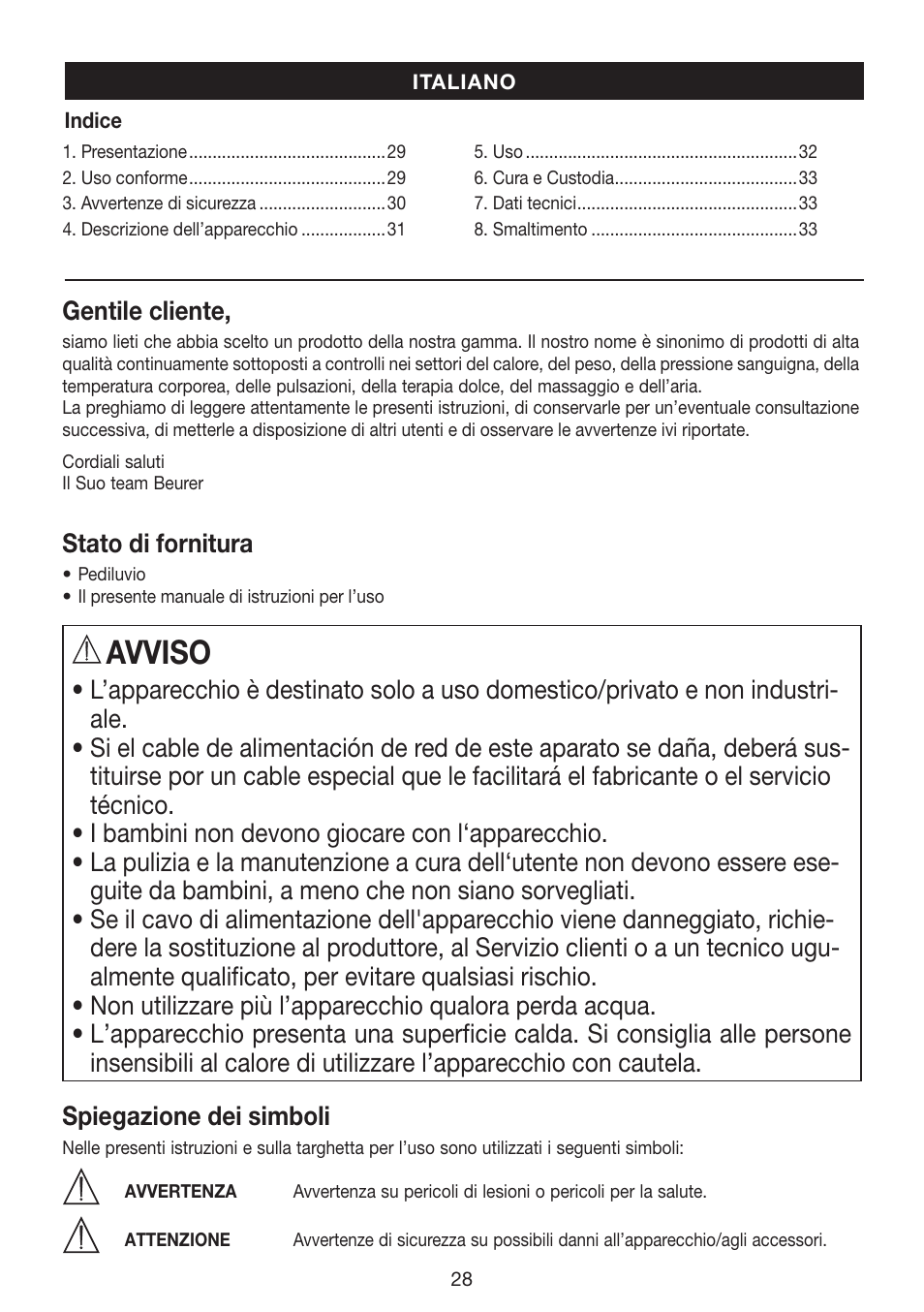 Avviso | Beurer FB 35 User Manual | Page 28 / 56