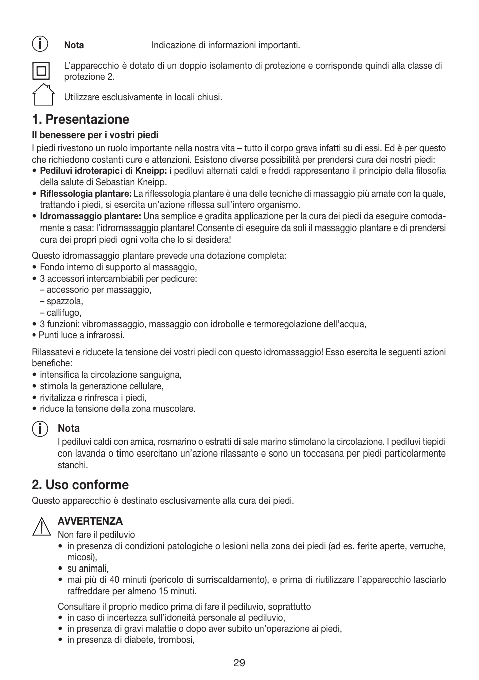 Presentazione, Uso conforme | Beurer FB 35 User Manual | Page 29 / 56