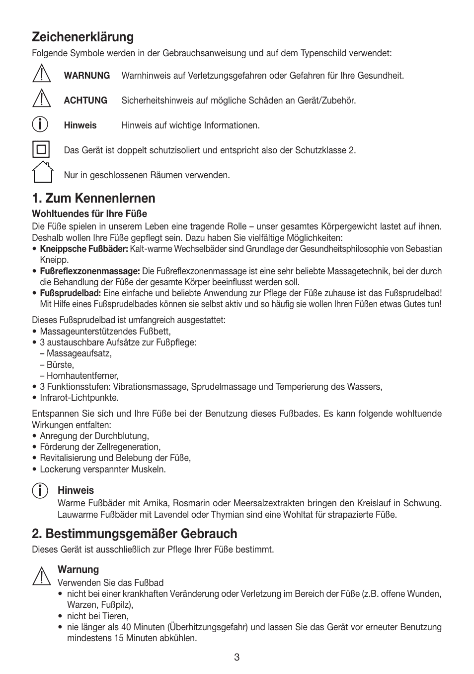 Zeichenerklärung, Zum kennenlernen, Bestimmungsgemäßer gebrauch | Beurer FB 35 User Manual | Page 3 / 56
