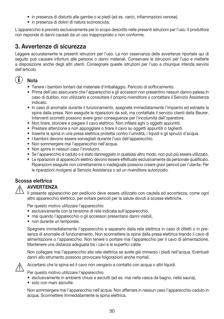 Avvertenze di sicurezza | Beurer FB 35 User Manual | Page 30 / 56
