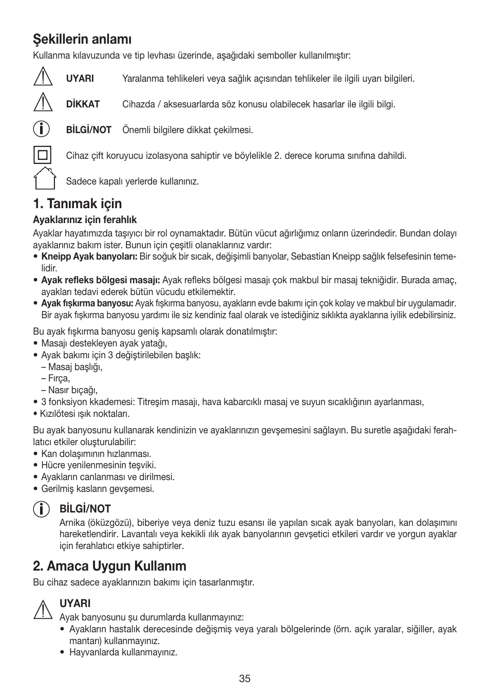 Şekillerin anlamı, Tanımak için, Amaca uygun kullanım | Beurer FB 35 User Manual | Page 35 / 56