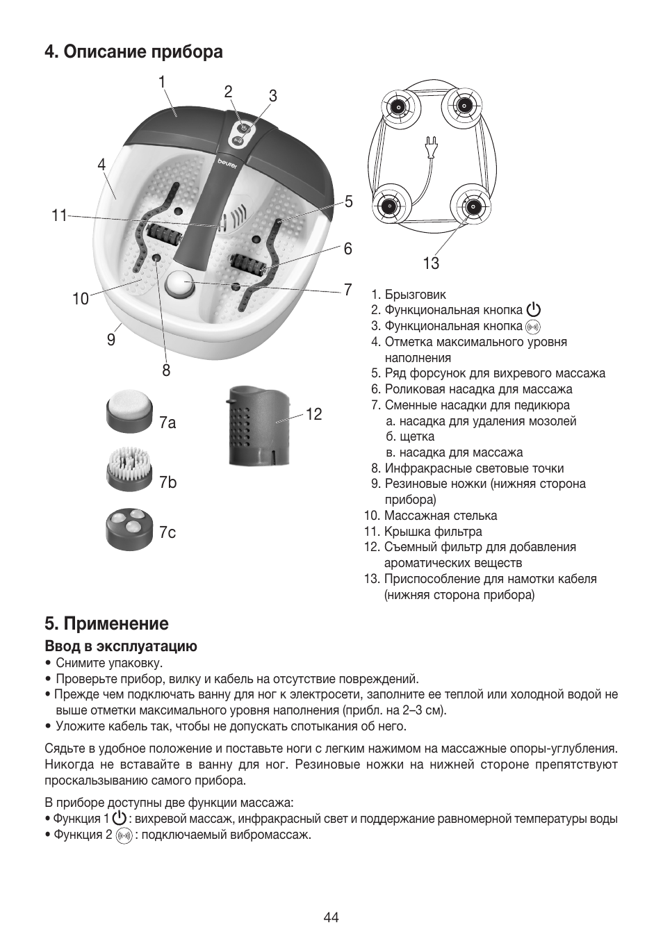 Описание прибора, Применение | Beurer FB 35 User Manual | Page 44 / 56